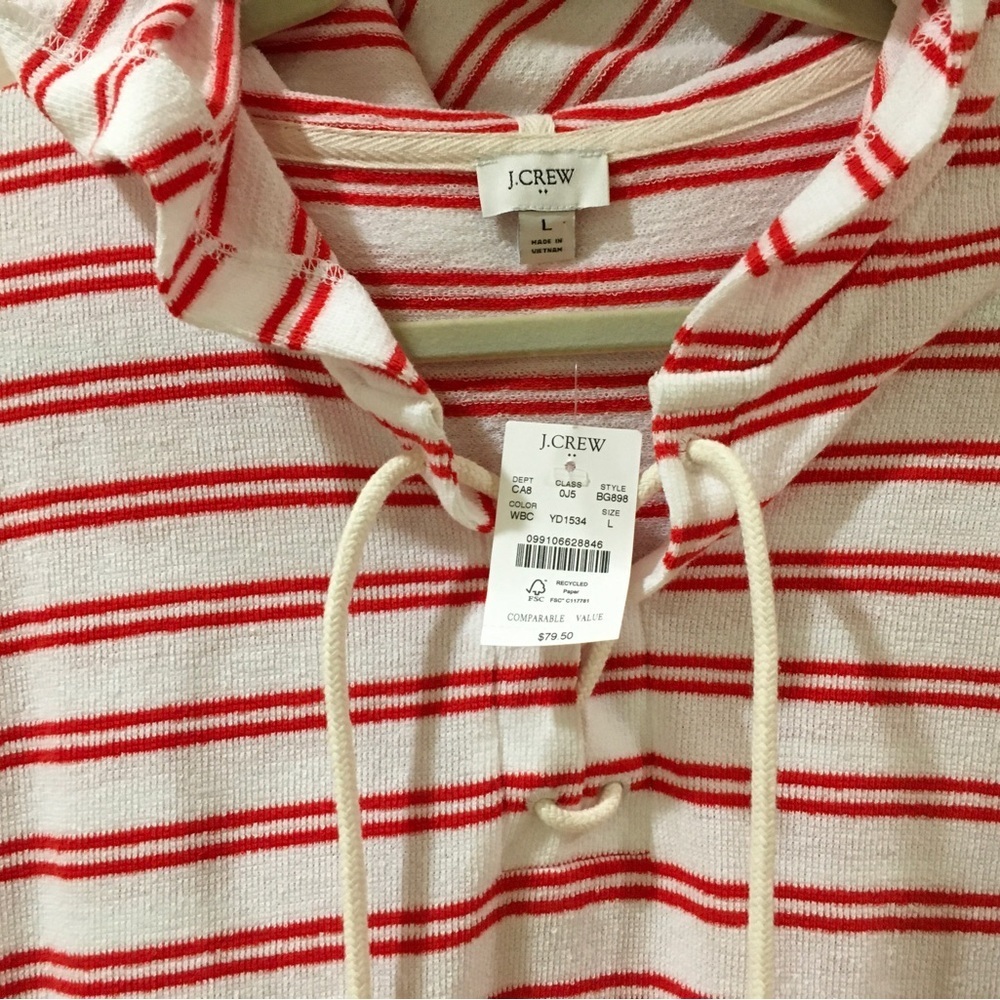 J.Crew white Orange Striped  towel terry open sweater top hoodie - Picture 7 of 7